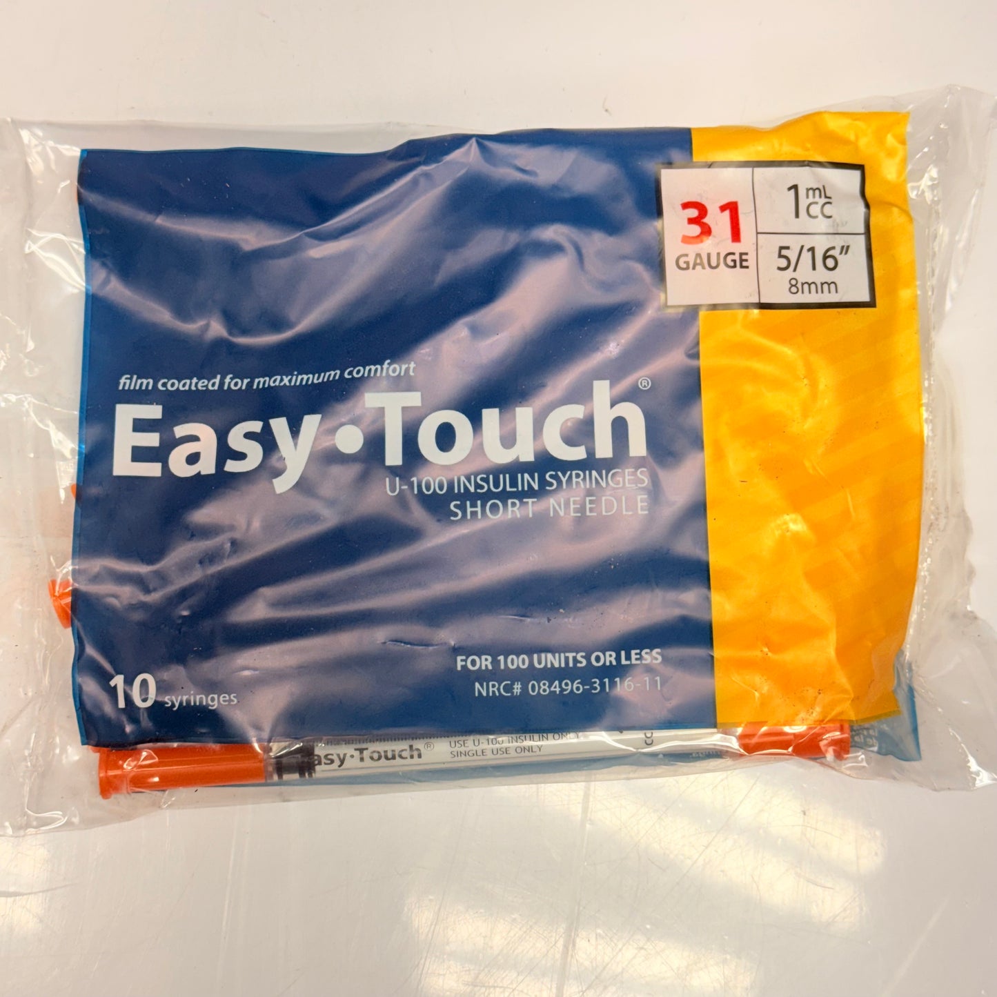 EASY TOUCH (100 PACK) U-100 Insulin Syringes 31 Gauge 1ml CC 5/16" 831165 (New Other)