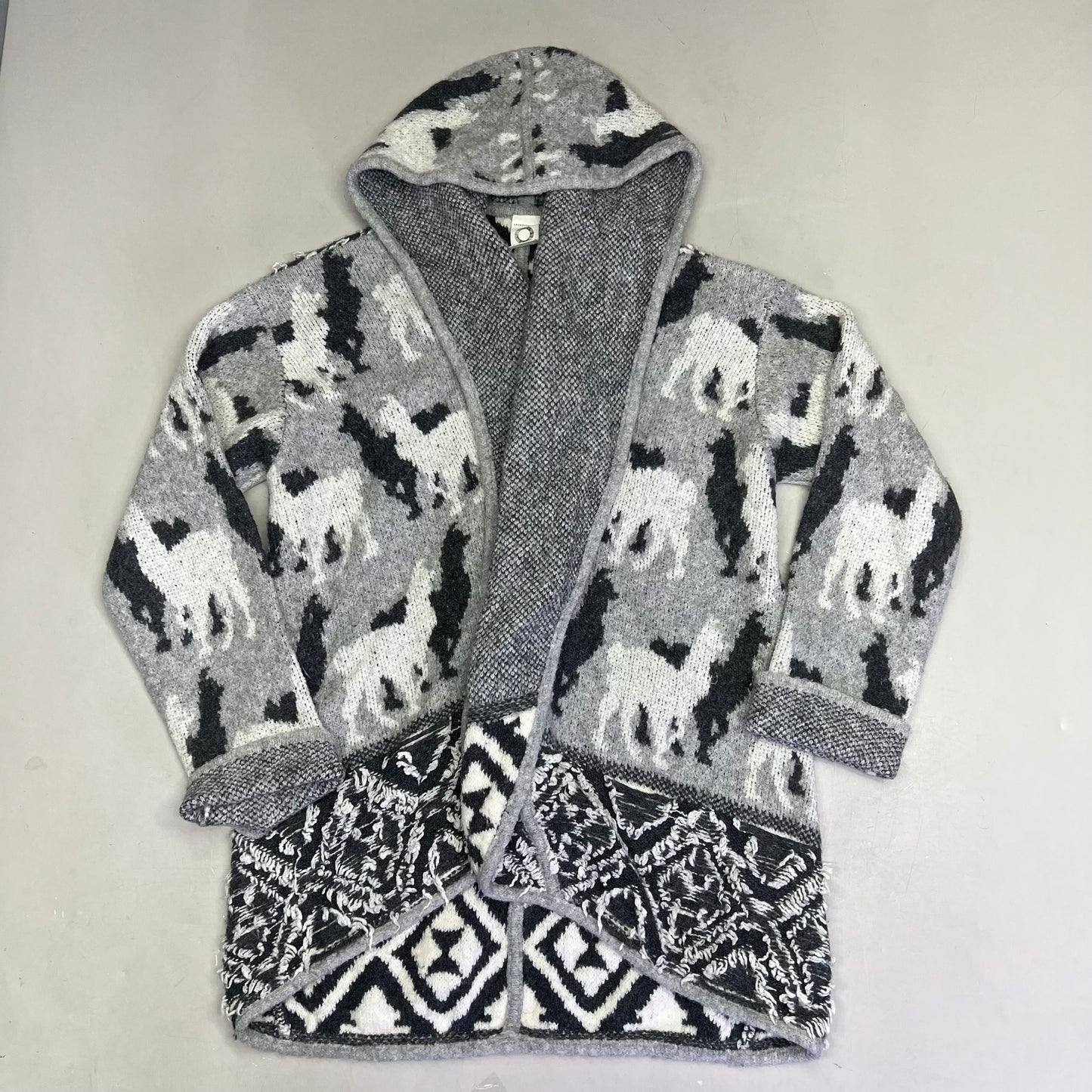 ANTHROPOLOGY Llama & Alpaca Knit Cardigan W/ Hood Women's Sz XS Grey
