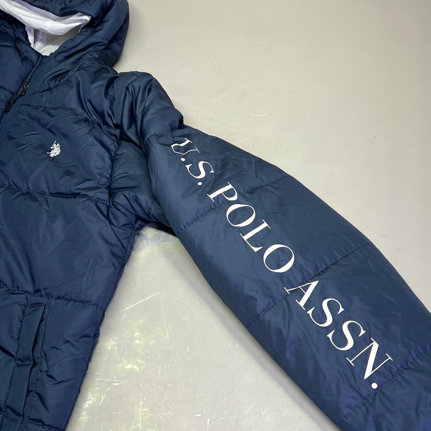 U.S. POLO ASSN. USPA Quilted Puffer Jacket Men's Sz S Navy/White 109689-P200A