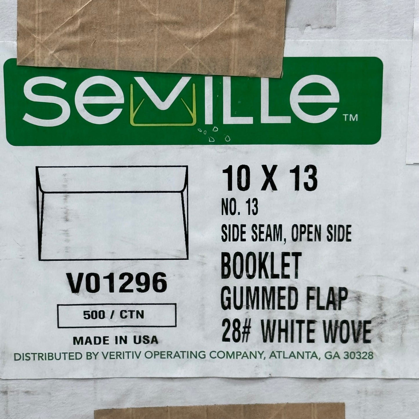 ZA@ SEVILLE (500 PACK) Side Seam Booklet Gummed Flap Envelopes 10x13 #28 White Wove V01296