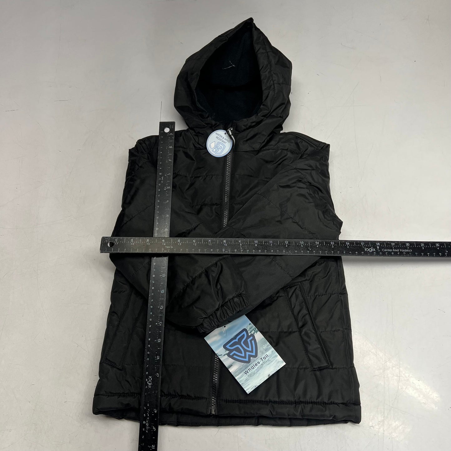 WHALES TAIL Fleece Lined Hooded Full Zip Up Winter Coat  Boy's Sz 6 Black