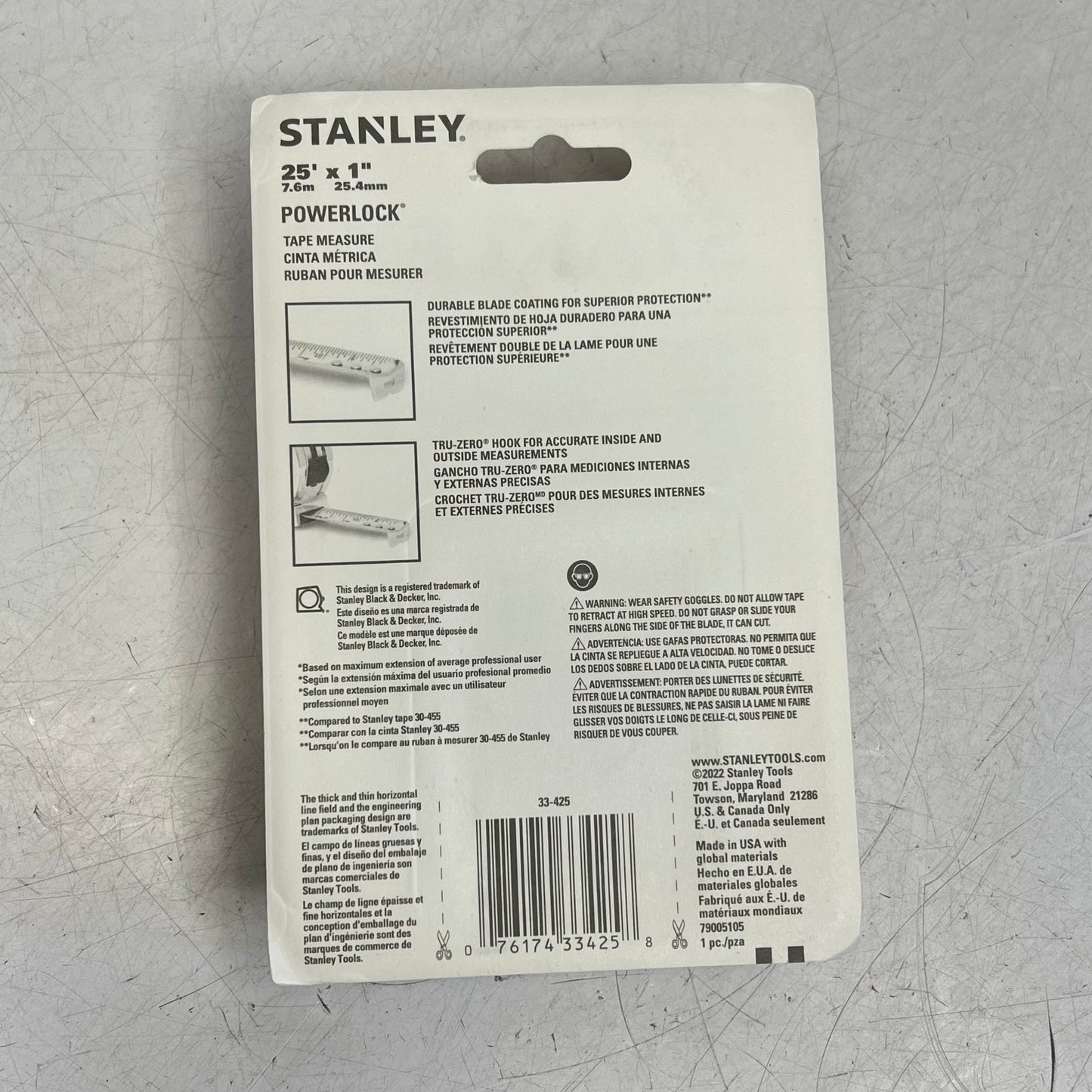 ZA@ STANLEY (2 PACK) Power Lock Tape Ruler Corrosion Resistant 1"x25' Silver 33-425
