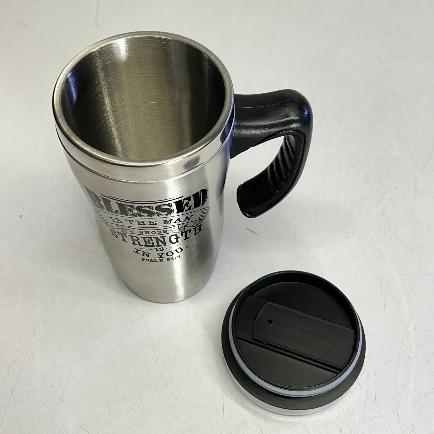 CHRISTIAN ART GIFTS Stainless Steel Travel Mug W/ Handle 16 Fl Oz Silver SMUG170