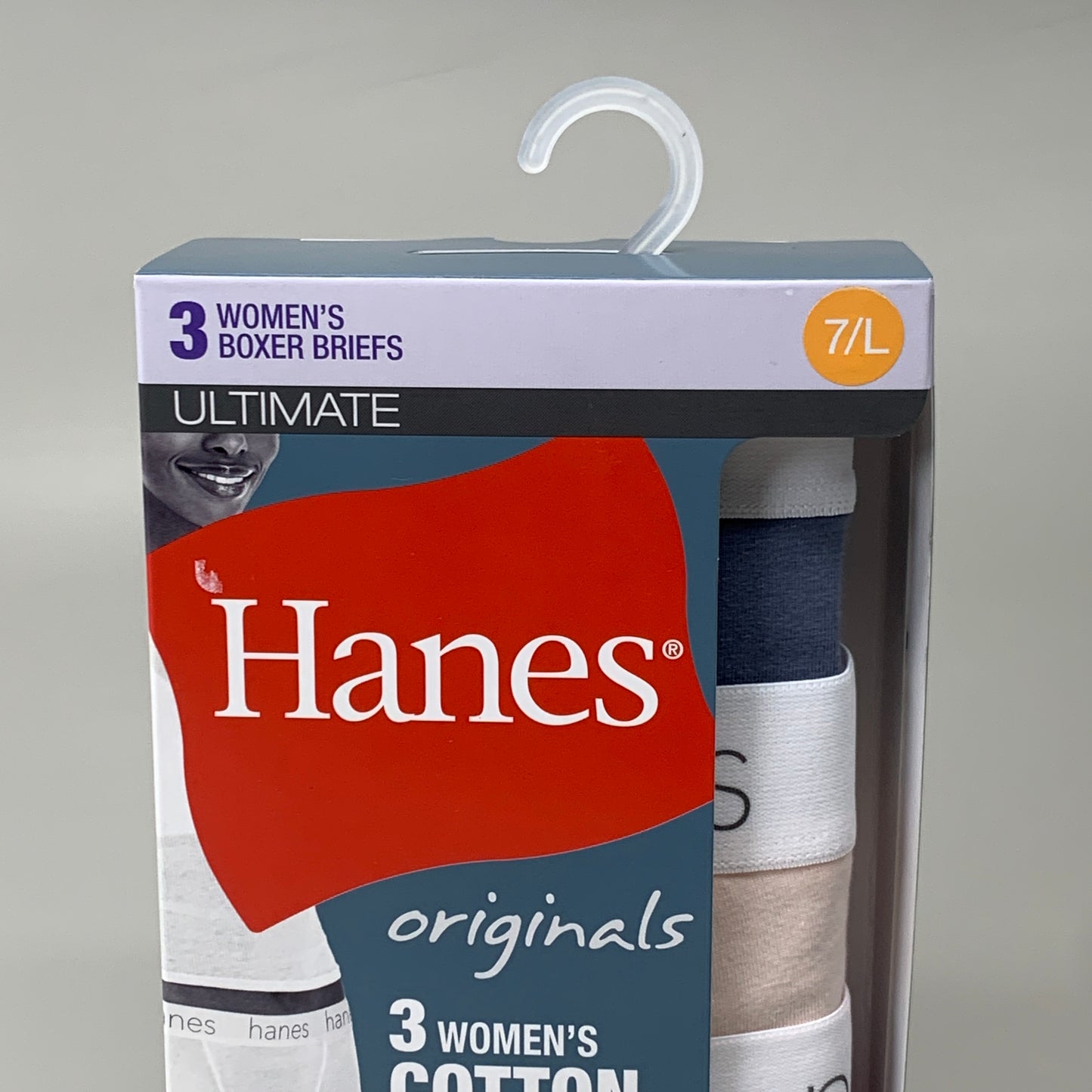 HANES 3 PACK!! Originals Women's Breathable Cotton Boxer Briefs Underwear Sz L Blue/Buff/Pink 45OUBB