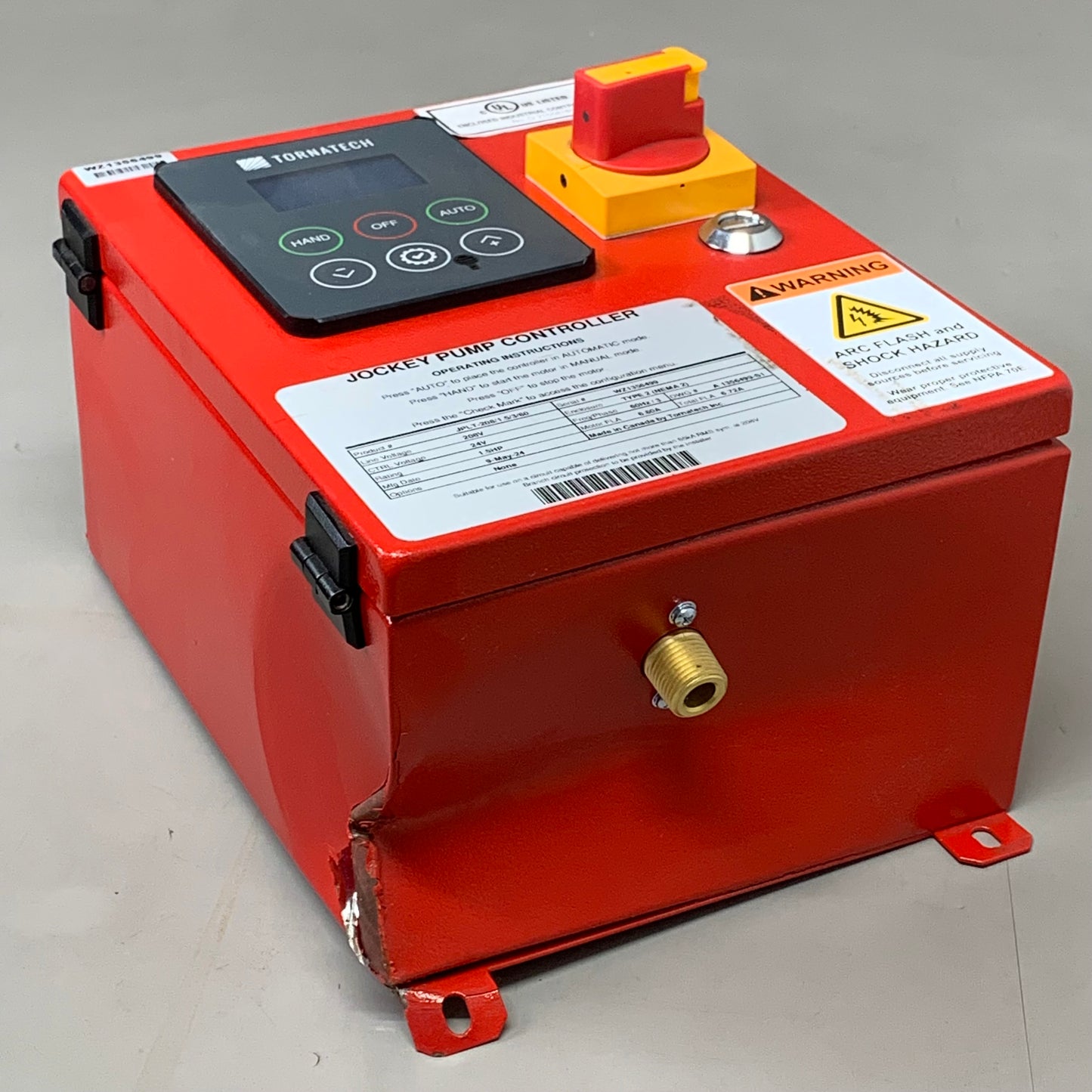 TORNATECH Jockey Pump Controller 12"x9" As-is (see images) Red JPLT-208/1.5/3/60