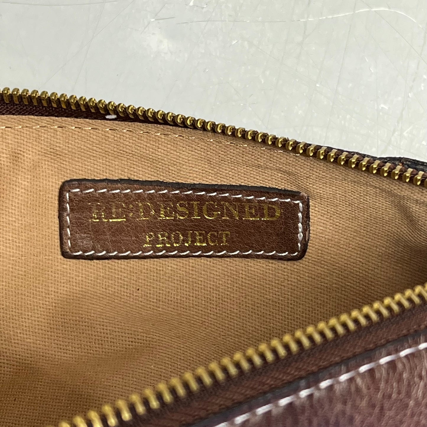 RE:DESIGNED Genuine Leather Project 11 Triangular Zip Bag 10"x3" Woodsmoke P011