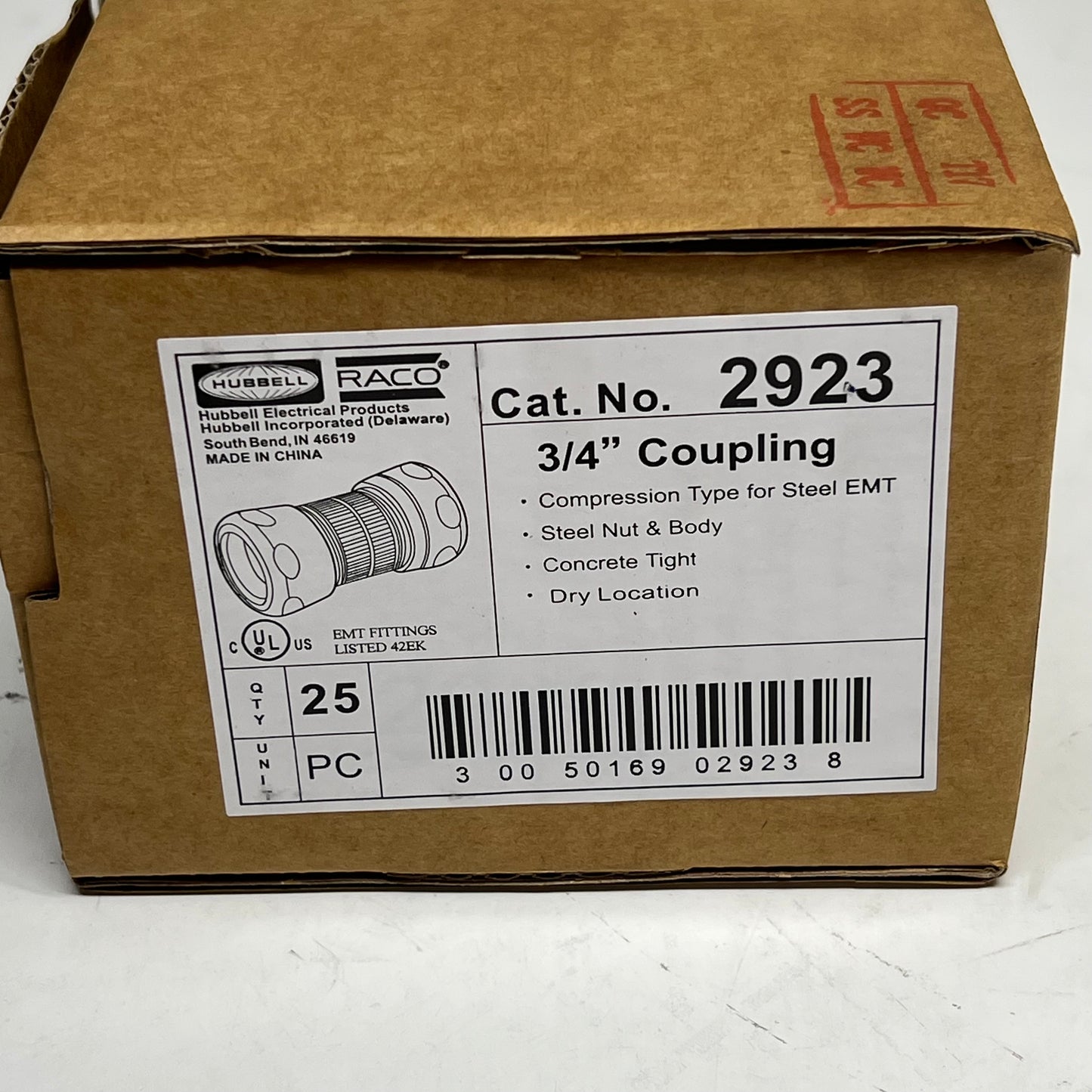 HUBBELL (25 PACK) Raco Compression Conduit Coupling 3/4" Silver 2923