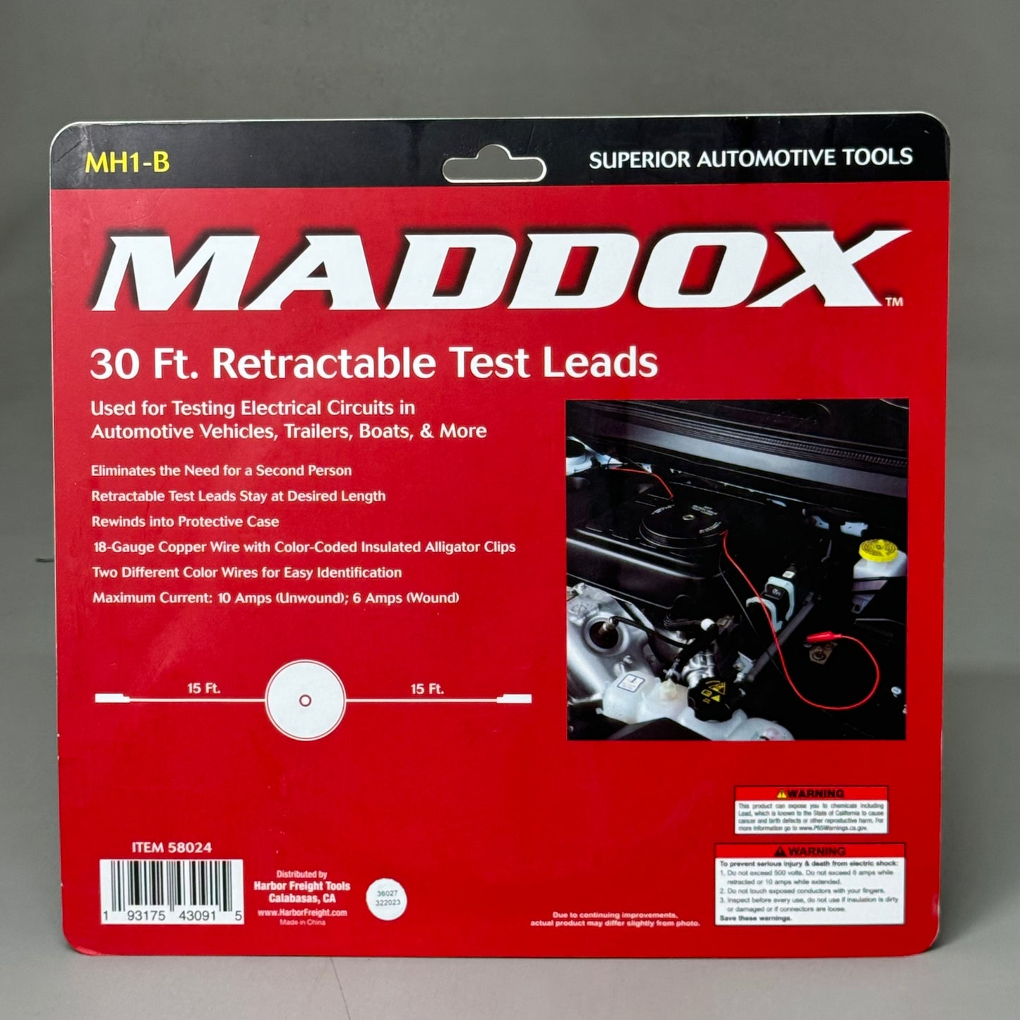 MADDOX 30ft Retractable Test Leads: Used for Testing Electrical Circuits 58024