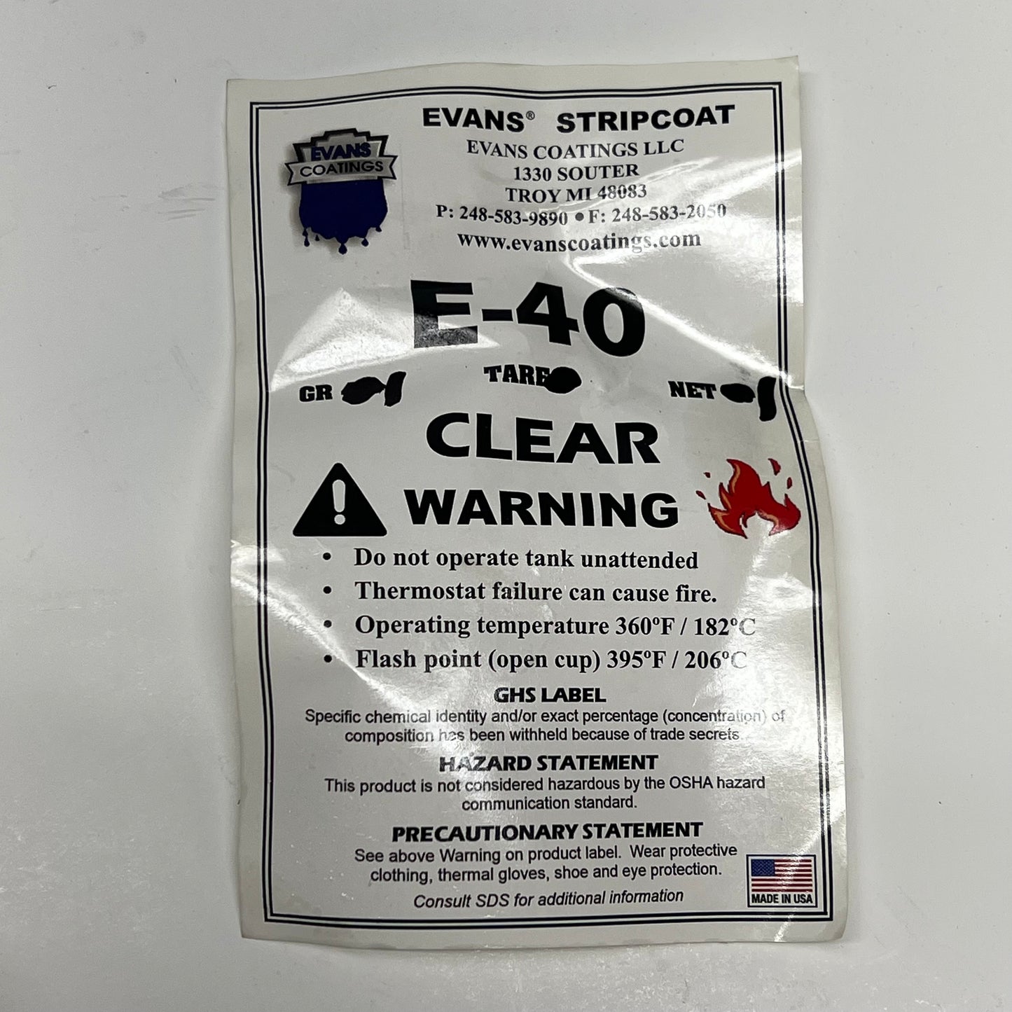 EVANS STRIPCOAT Highest Quality Protective Type I Coating  5 LB Transparent E-40