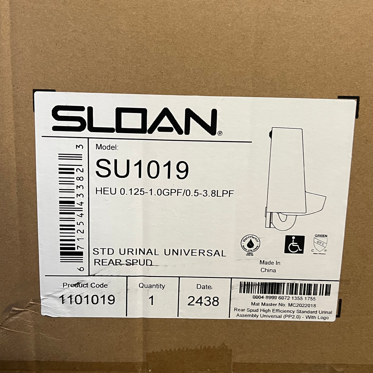 SLOAN Std Urinal Universal Rear Spud 0.125 - 0.5 GPF 14-1/4"D 17-1/4"W 11|01019