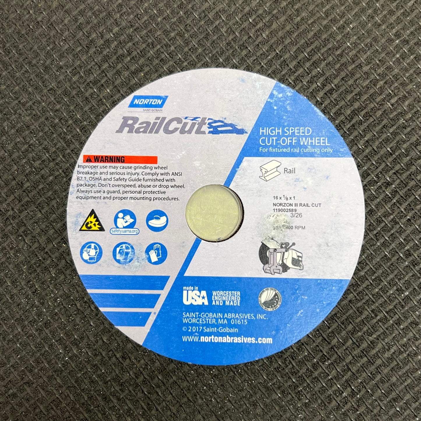 NORTON (10 PACK) High Speed Reinforced Cut off Wheel 16 X 1/8 X 1, Black