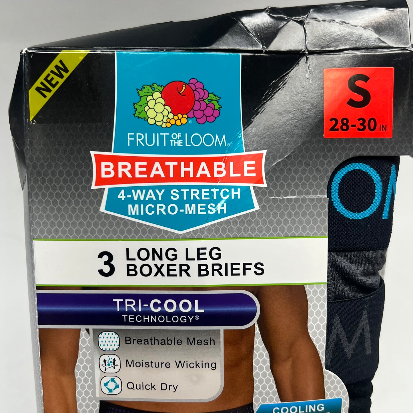 ZA@ FRUIT OF THE LOOM Breathable 4-way Stretch Micro-mesh Boxer Breifs Men's Sz S Black/Grey/Blue BW3LLC2