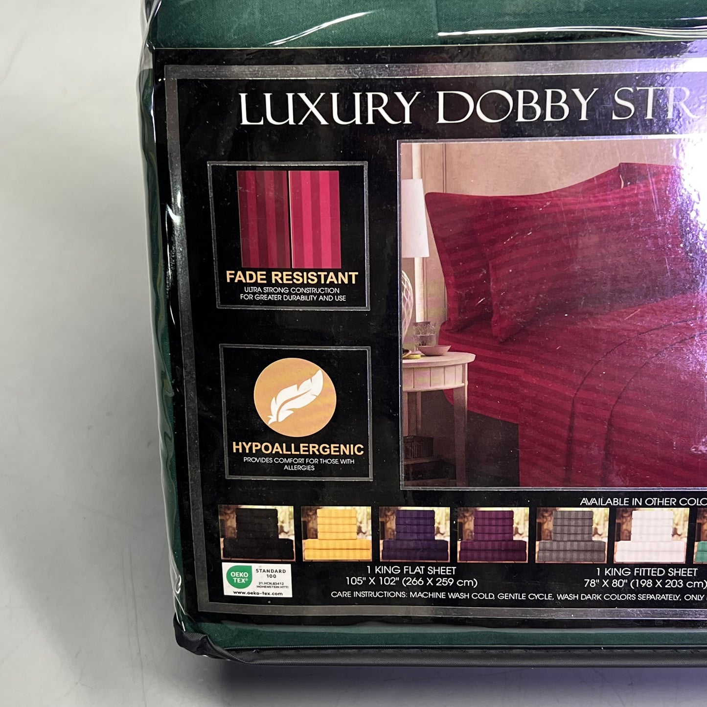 ZA@ ELEGANT COMFORT (6 PIECE SET) Luxury Soft Bed Sheets Set Dobby Stripe Design King Forest Green