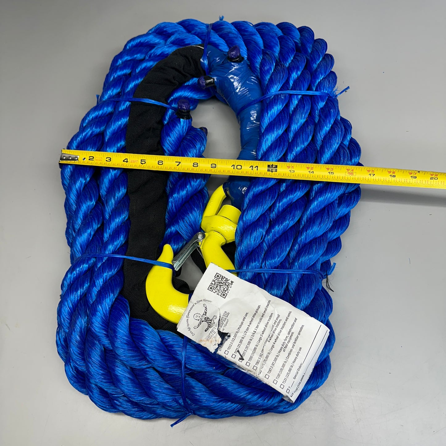 CUSTOM ROPES Tow Rope 3/4 Ton Truck/Small Tractors 37,500 lb Capacity Blue T035.5