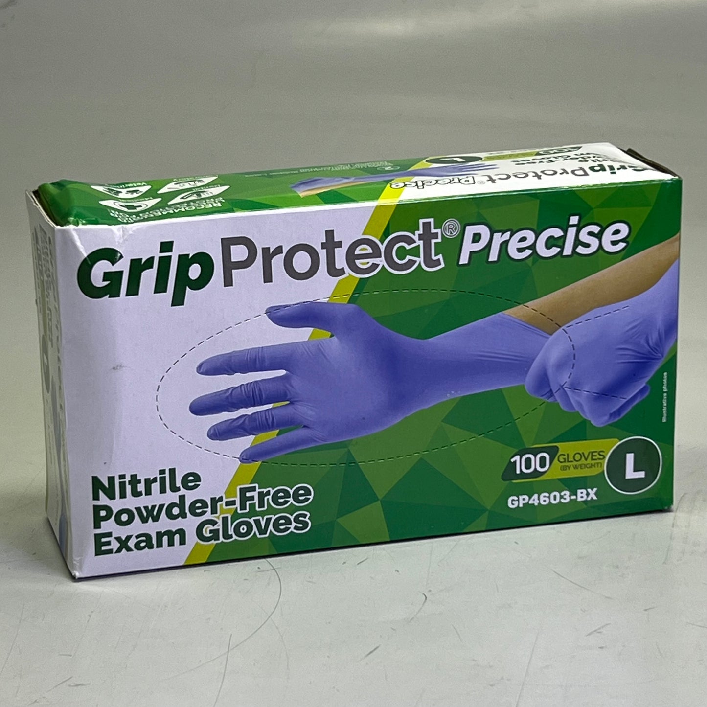 GRIPPROTECT (200 Gloves) Precise VIOLET Nitrile Exam Gloves L Violet GP4603-BX (New Other, Distressed Box)