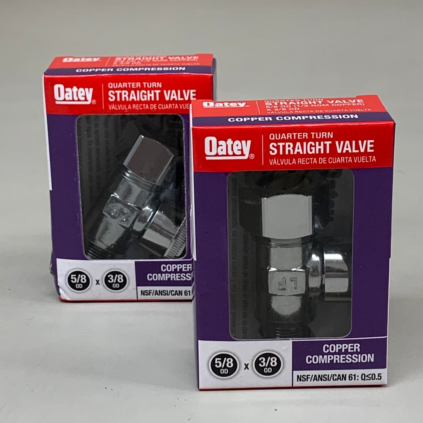 OATEY (2 PACK) Quarter Turn Straight Valve 1/2 NOM Copper 5/8 X 3/8 4755PCLF