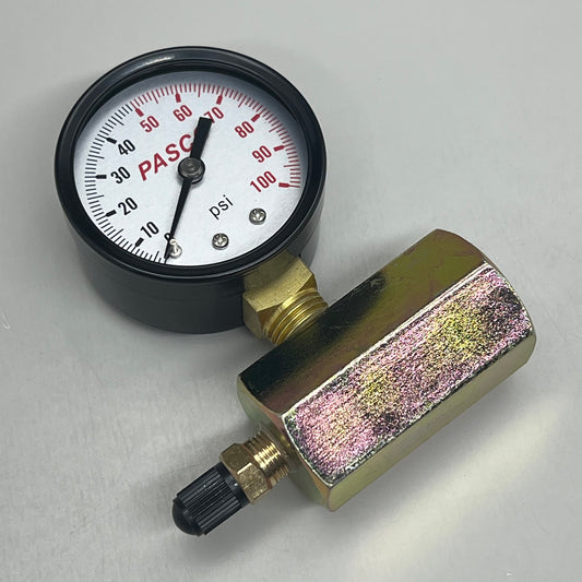 PASCO Air Test gauge 1/4" MPT Brass Connection 3/4" FPT HEX Body 2" 100 PSI 1421