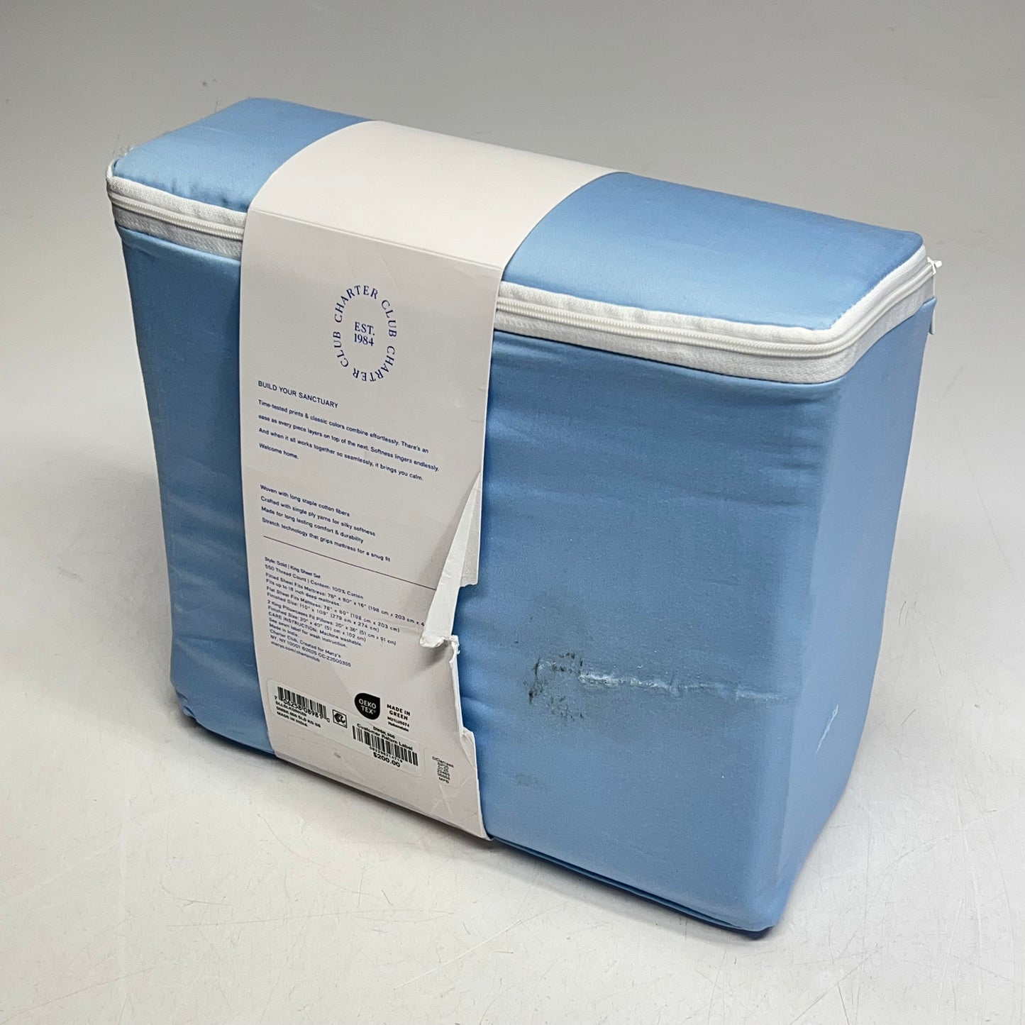 CHARTER CLUB 100% Cotton Damask Collection Sheet Set King Light Blue (New Other)