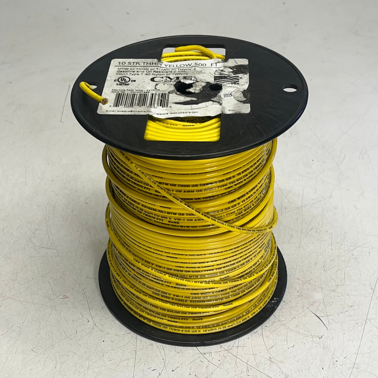 CME Wire & Cable Coated Copper Thhn 10 Str 10 AWG 500' Yellow E315239