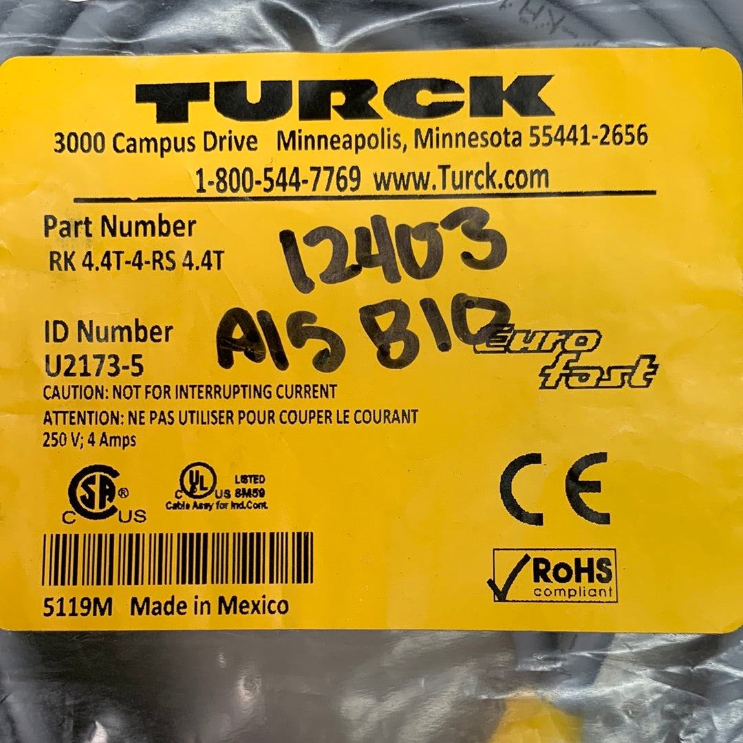 TURCK Euro Fast Cordset 6.5" x 5" Grey RK4T-8