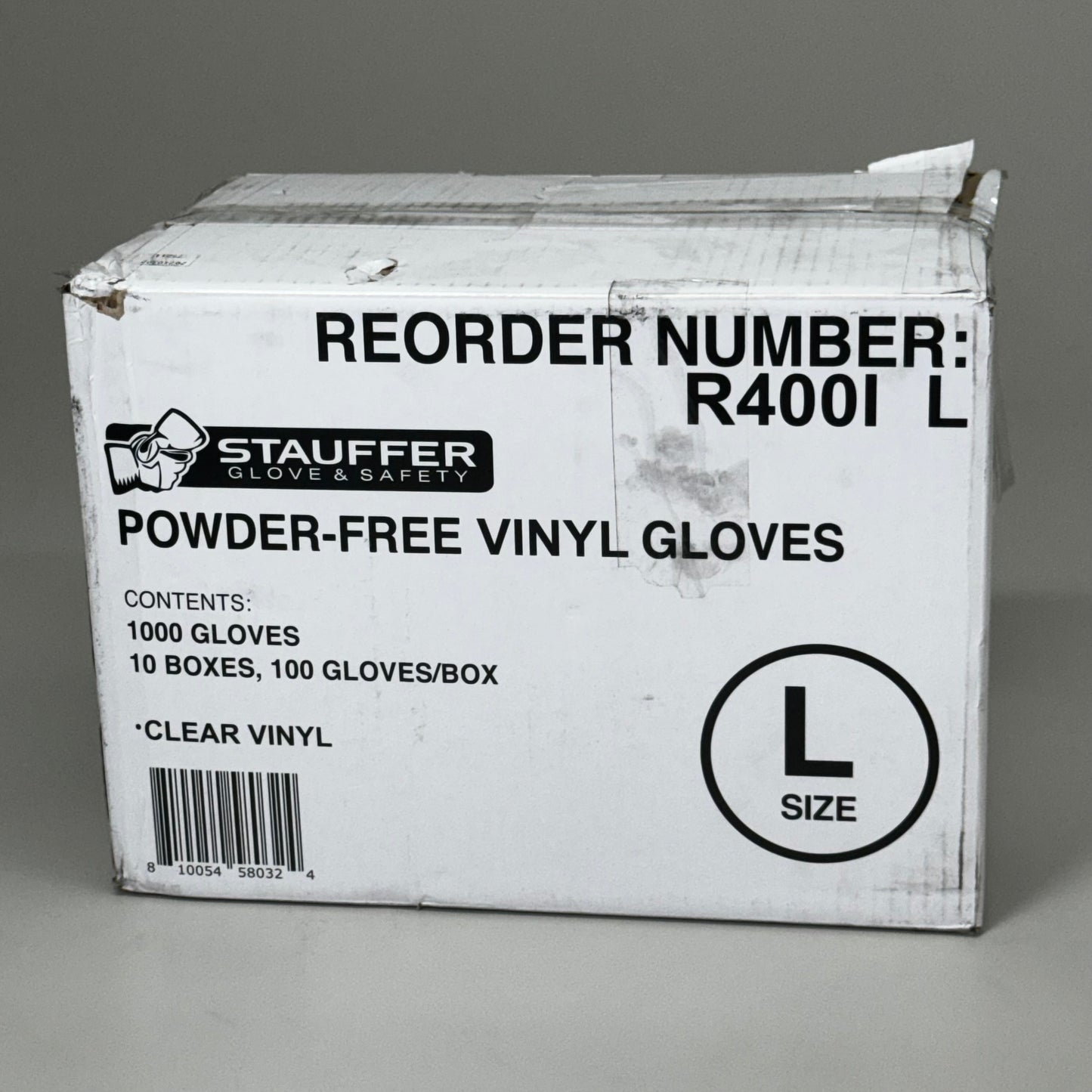 STAUFFER (10 PACK, 1,000 Total) Gloves & Safety Powder-Free Clear Vinyl Sz L R400I