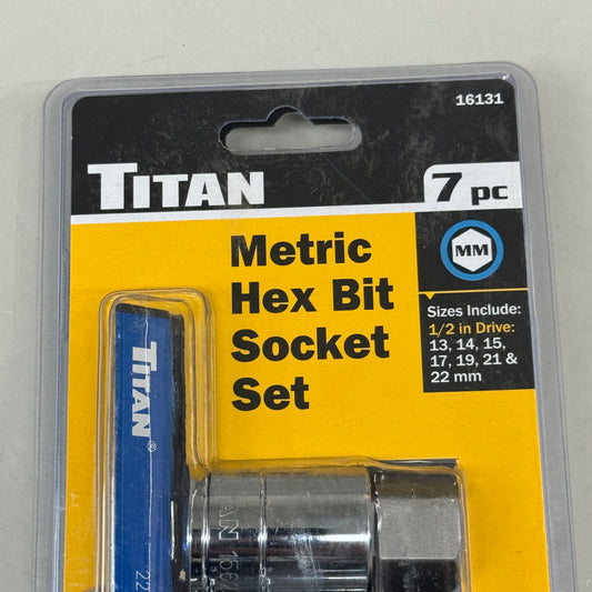 TITAN (7 Piece) Metric Hex Bit Socket Set 1/2" Dr 13-22MM 16131