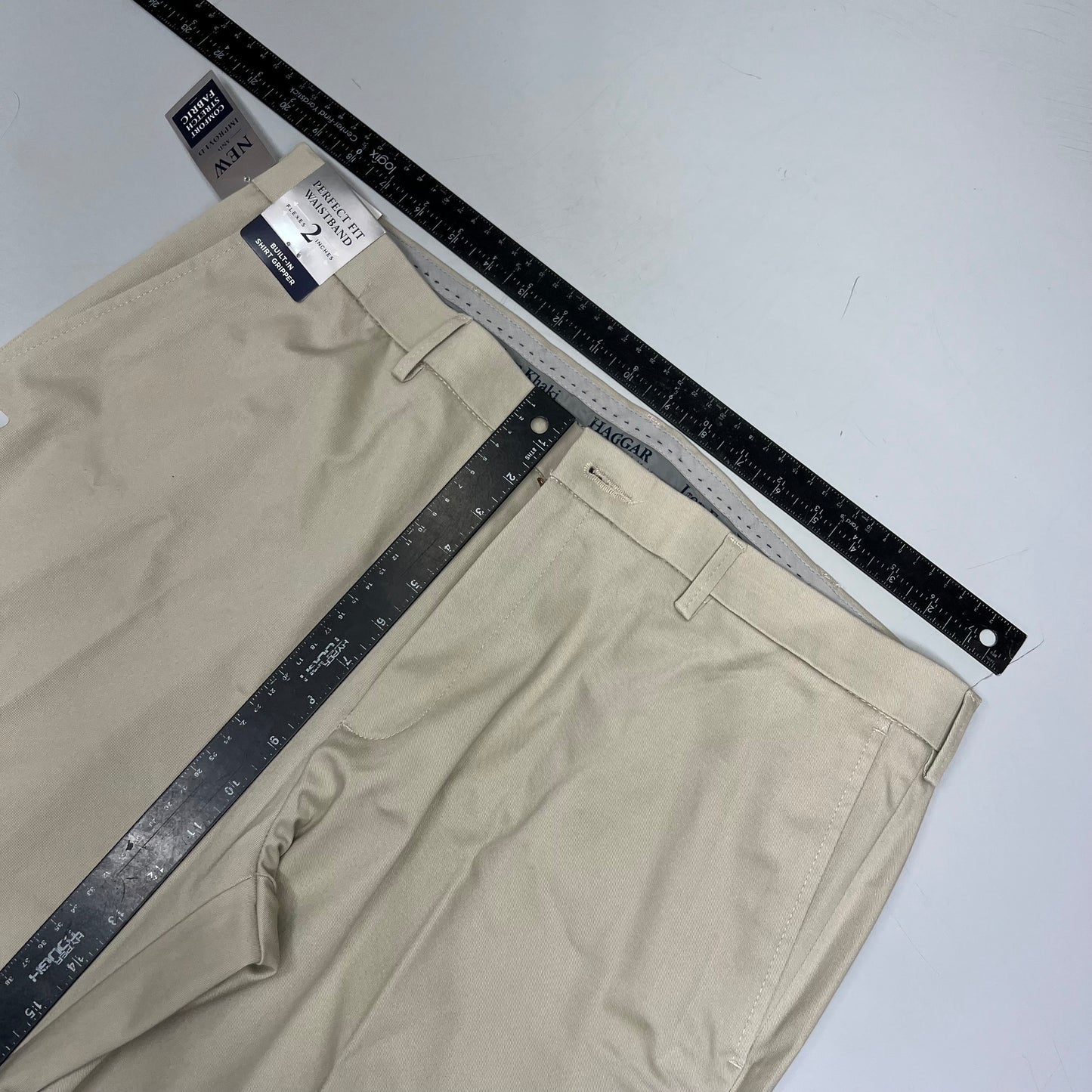 HAGGAR Iron Free Comfort Waistband Pant Straight Men's Sz 38Wx30L Khaki HC71000