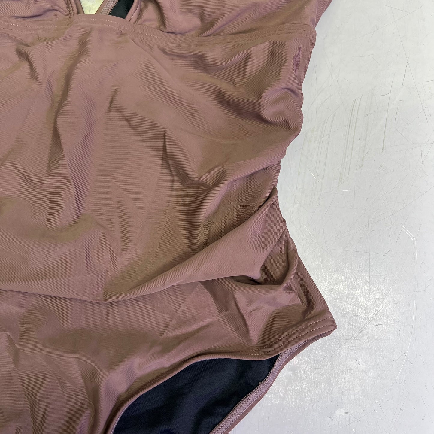 CHARMO Deep Scoop Neck Ruffle Cap Sleeve Swimsuit Women's Sz M Milk Chocolate