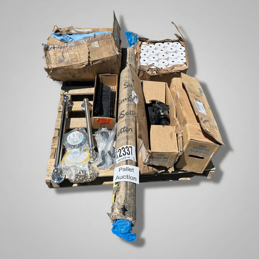 ZA@ Pallet of MIXED Sunsetter Awning Hardware, Nuts & Bolts, Towel Bars, Heavy Machinery & More