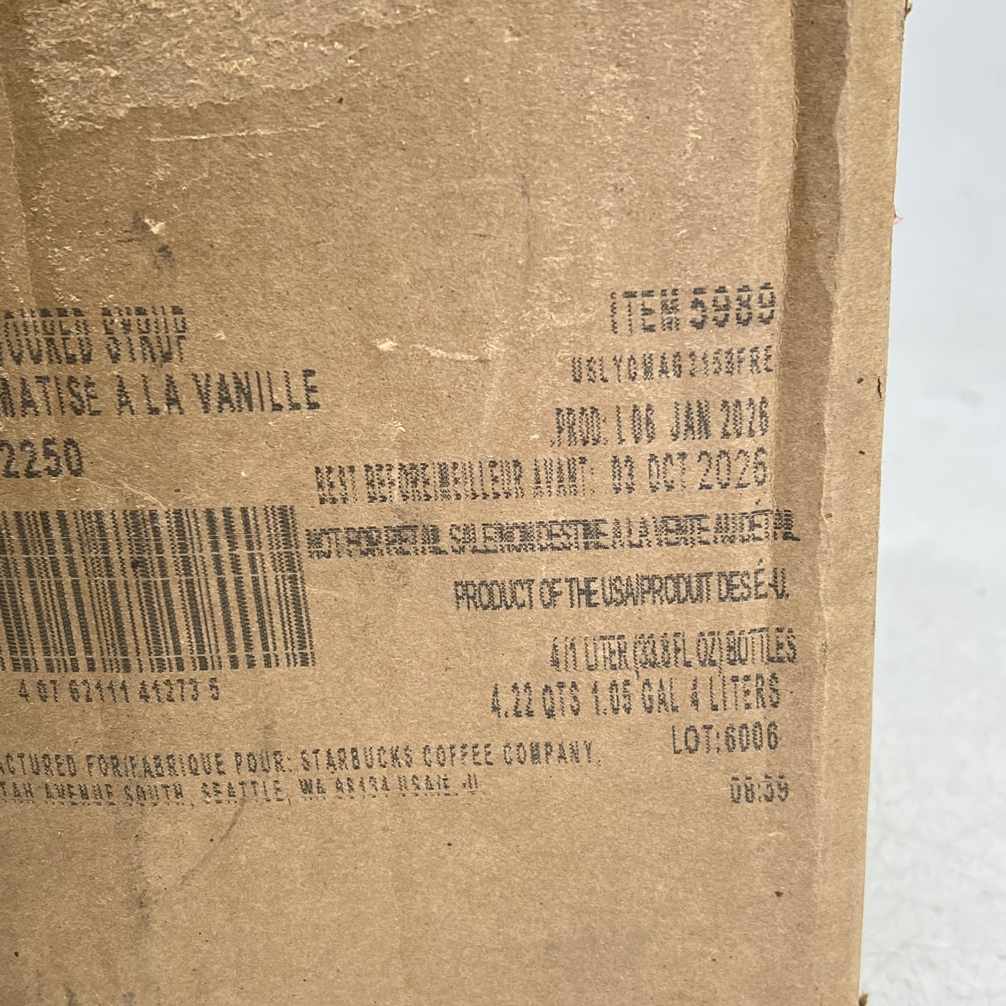 ZA@ STARBUCKS (4 PACK) Fontana Vanilla Flavored Syrup 33.8 fl oz ea BB 10/26 (As-Is)