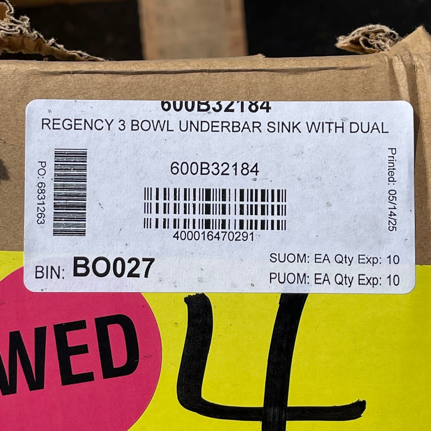 ZA@ Pallet of REGENCY Three-bowl Underbar Sink Stainless Steel 600B32184 (AS-IS)