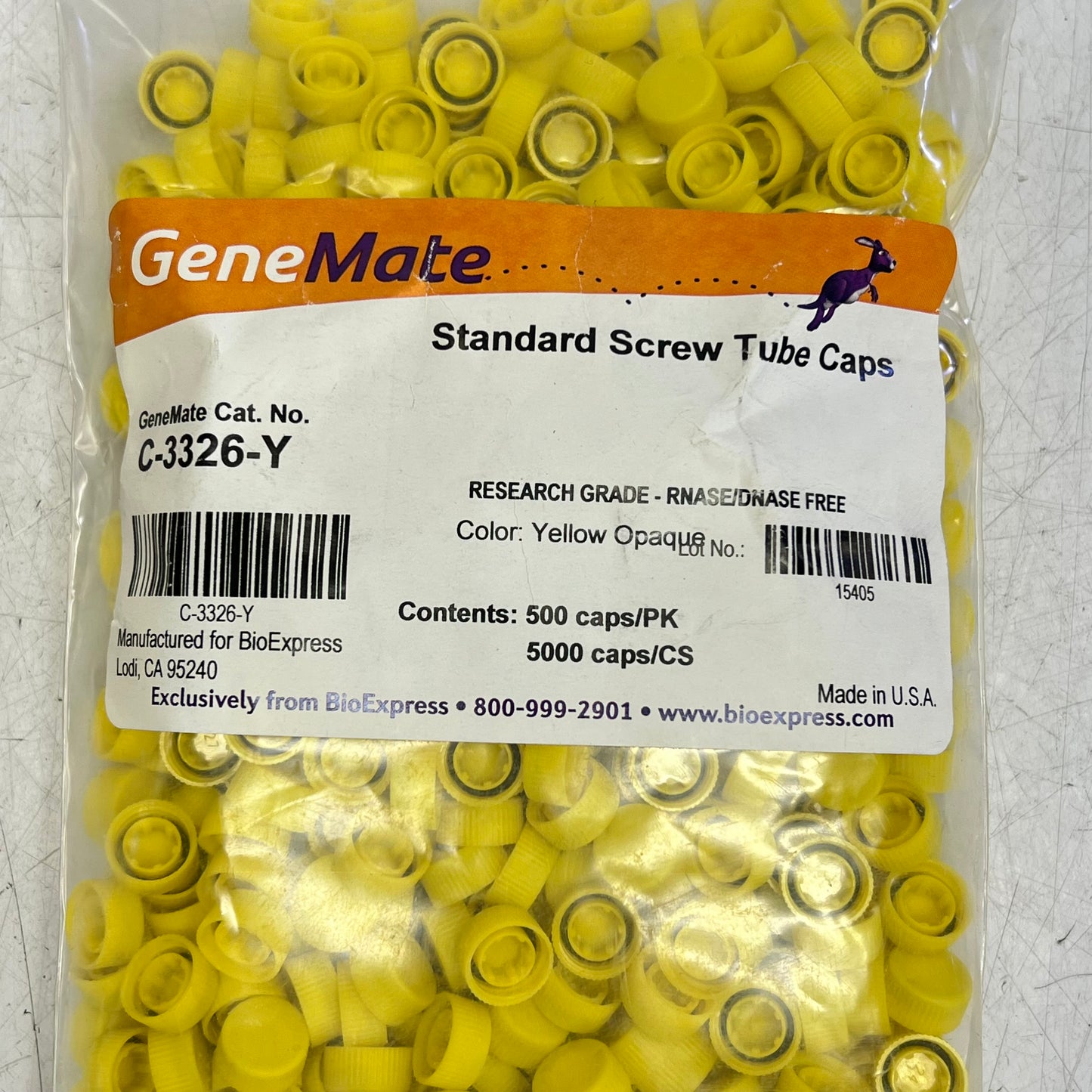 ZA@ GENE MATE (4 PACK, 500 EACH) Standard Screw Tube Caps  Yellow C-3326-Y