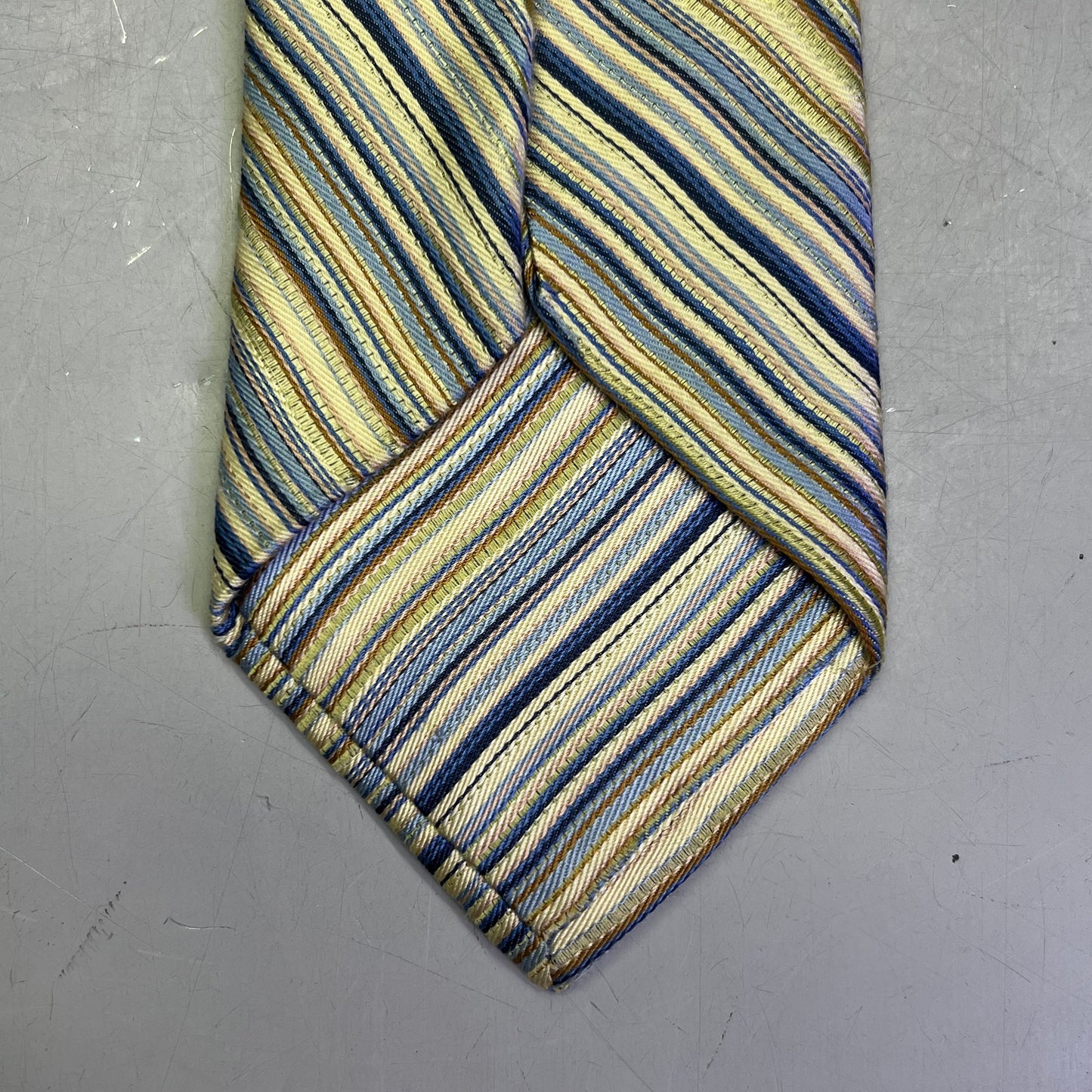 PRONTO UOMO 100% Silk Stripe Pattern Design Tie 60" Yellow/Blue (Pre-Owned)