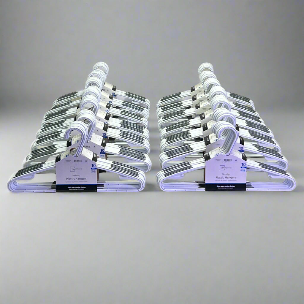 MAINSTAYS (140 Pcs) Non-Slip Clothes Hangers, White Durable Plastic White MS12-016-200-03