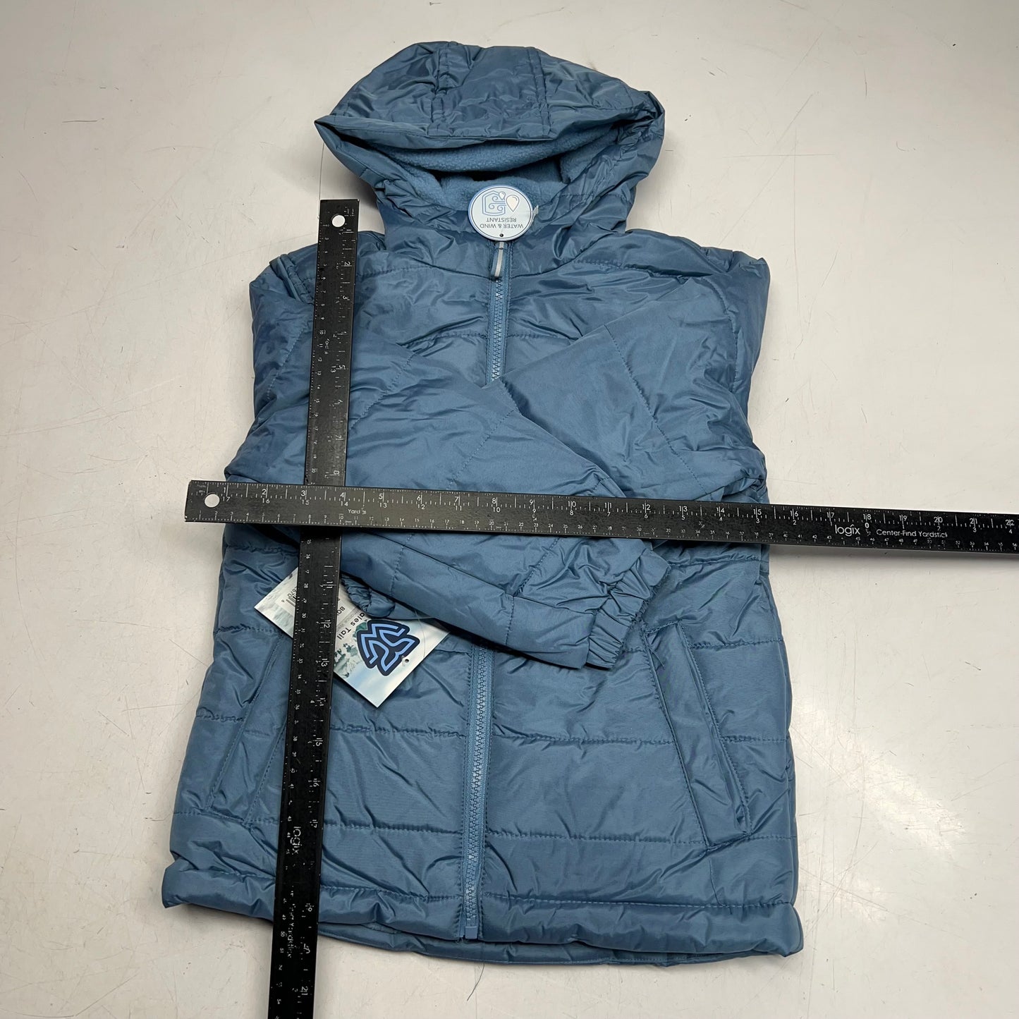 WHALES TAIL Fleece Lined Hooded Full Zip Up Winter Coat  Boy's Sz 7 Dusty Blue