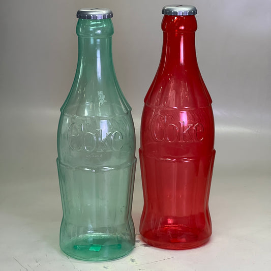 ZA@ COCA-COLA (2 PACK) Plastic Coke Bottle Bank 22"H Green & Red (AS-IS)