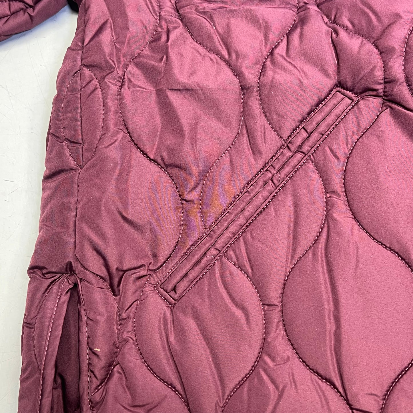ZA@ ZARA Wavy Quilted Pattern Stitching Hoodless Coat Women's Sz XS Plum Purple