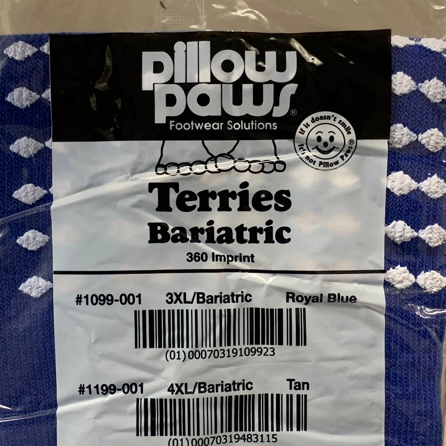 ZA@ PILLOW PAWS (6 PACK) Terries Bariatric Extra Wide Design Slipper Socks 3XL Blue 1099-001