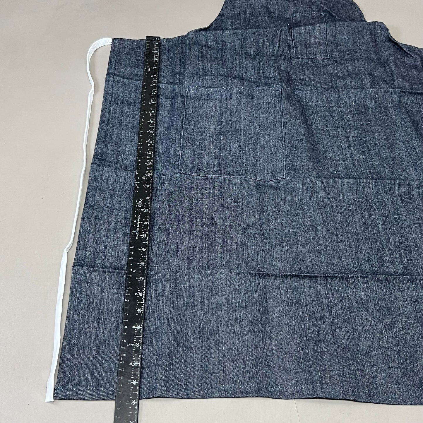 (4 Pack) Tubular Tie 100% Cotton Multi-Pocket Denim Jean Style Apron OSFM Blue