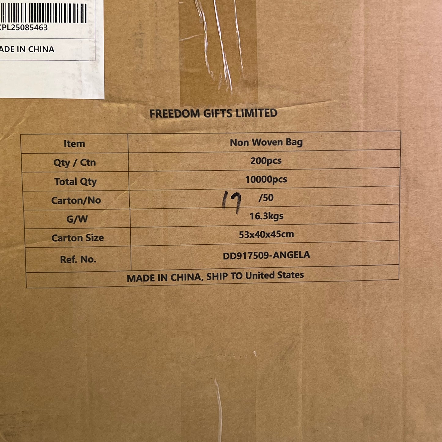 FREEDOM GIFTS (200 PACK) Reusable Non Woven Bags Sz 14"L x 4.5"W x 17"H