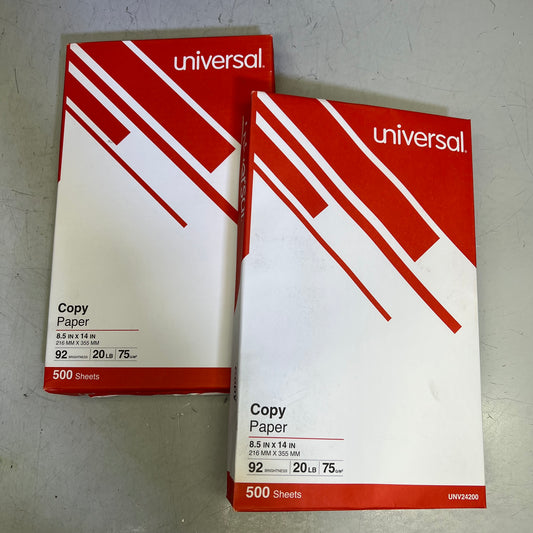 ZA@ UNIVSERSAL (2 PACK, 500 SHEETS) Copy Paper 92 Brightness 8.5" X 14" White UNV24200