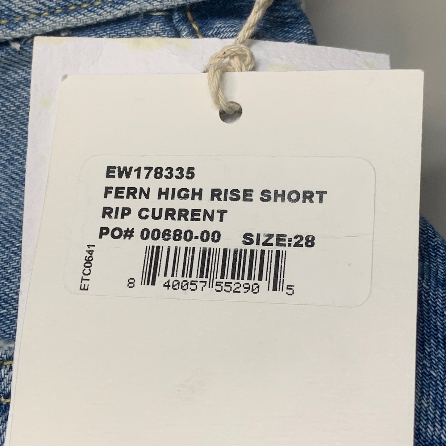 ETICA Fern High Rise Shorts Certified Organic Rip Current Size 28 EW178335