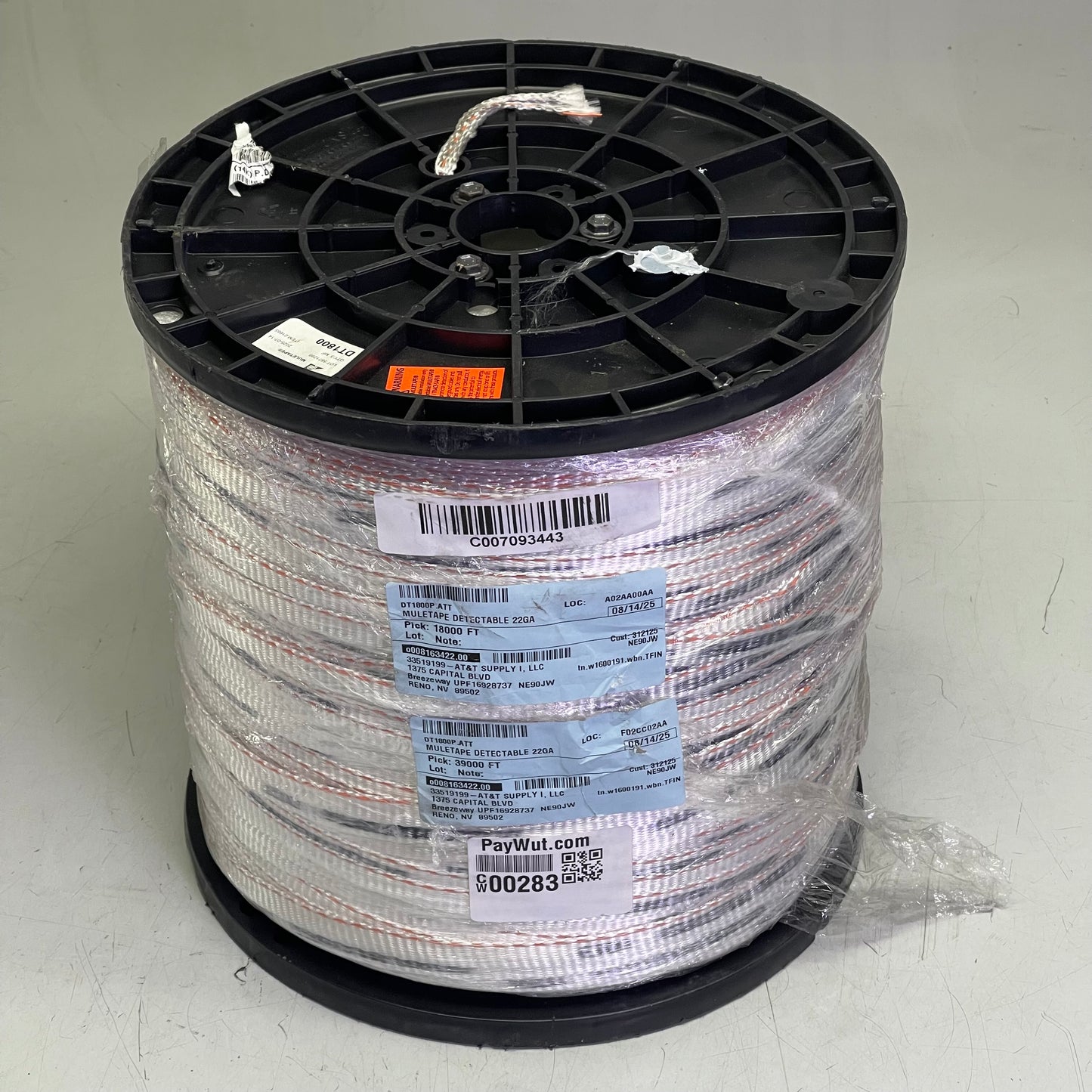 NEPTCO Detectable Muletape 5/8” OD, 3000’ White/Black/Orange DT1800P.ATT