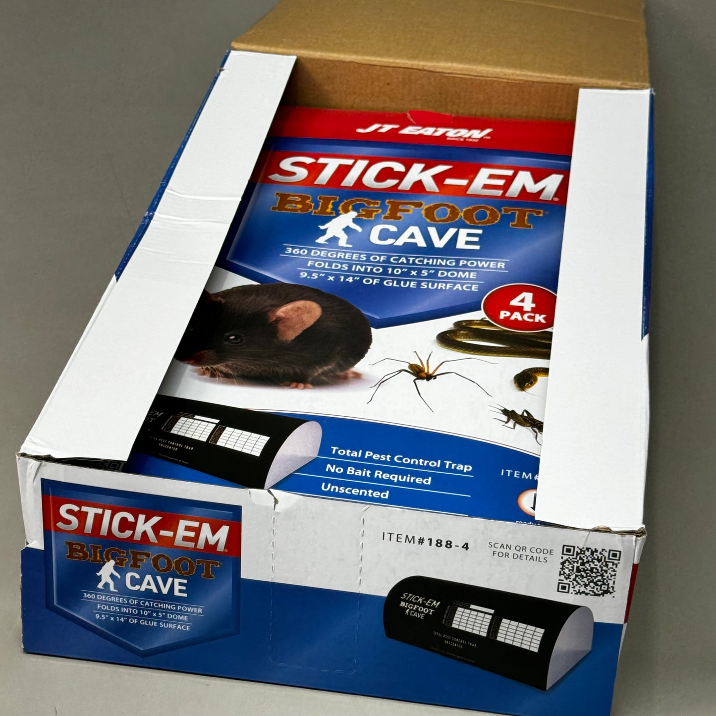 JT EATON (12 PK) Stick-em Bigfoot Cave XL Glue Trap 4-Pack #188-4