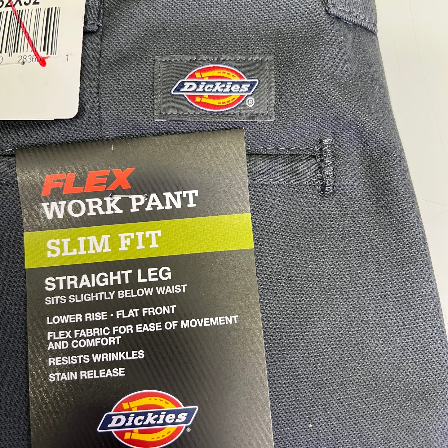 DICKIES Durable Flex Fabric Slim Fit Work Pants Men's Sz 32x32 Charcoal 873FCH