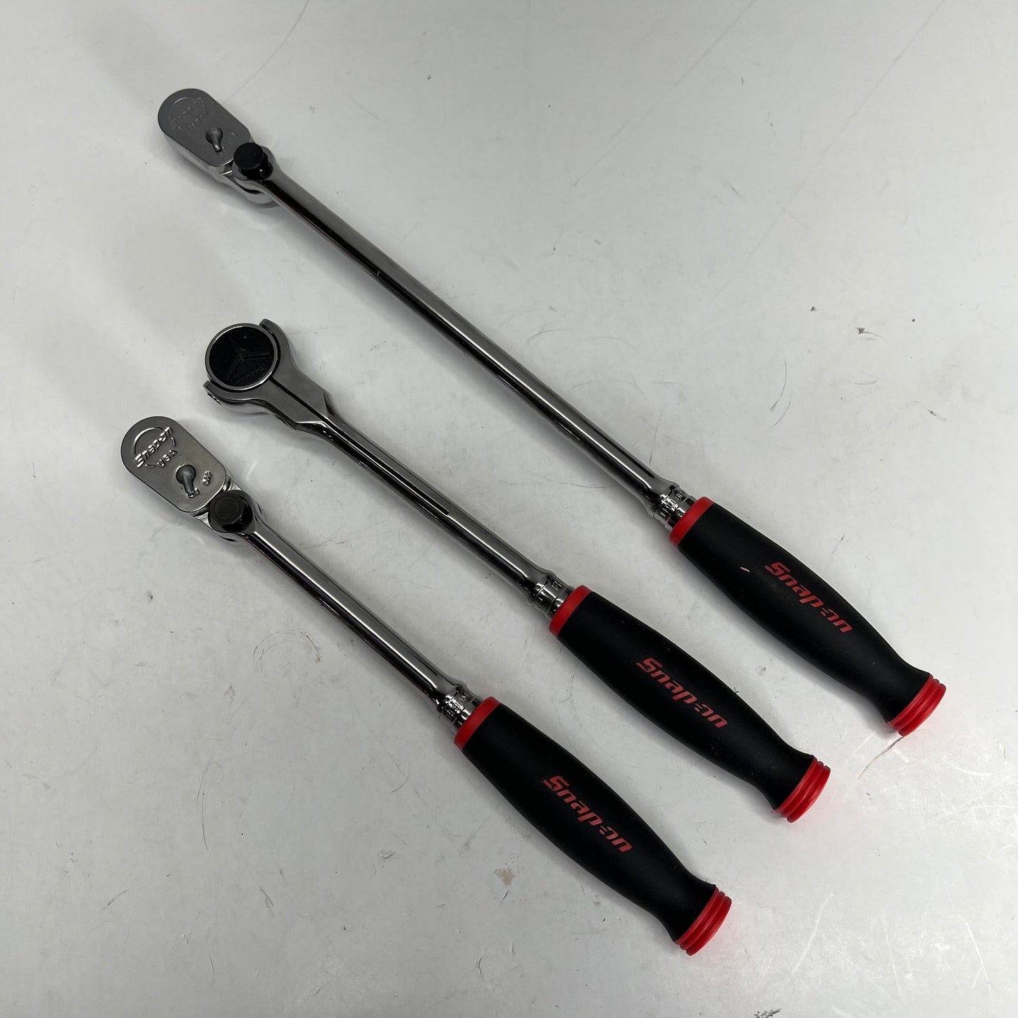 SNAP ON Soft Grip Ratchet Set W/ Pro-fit 3 Piece 3/8" Drive Chrome 203RT0480FR