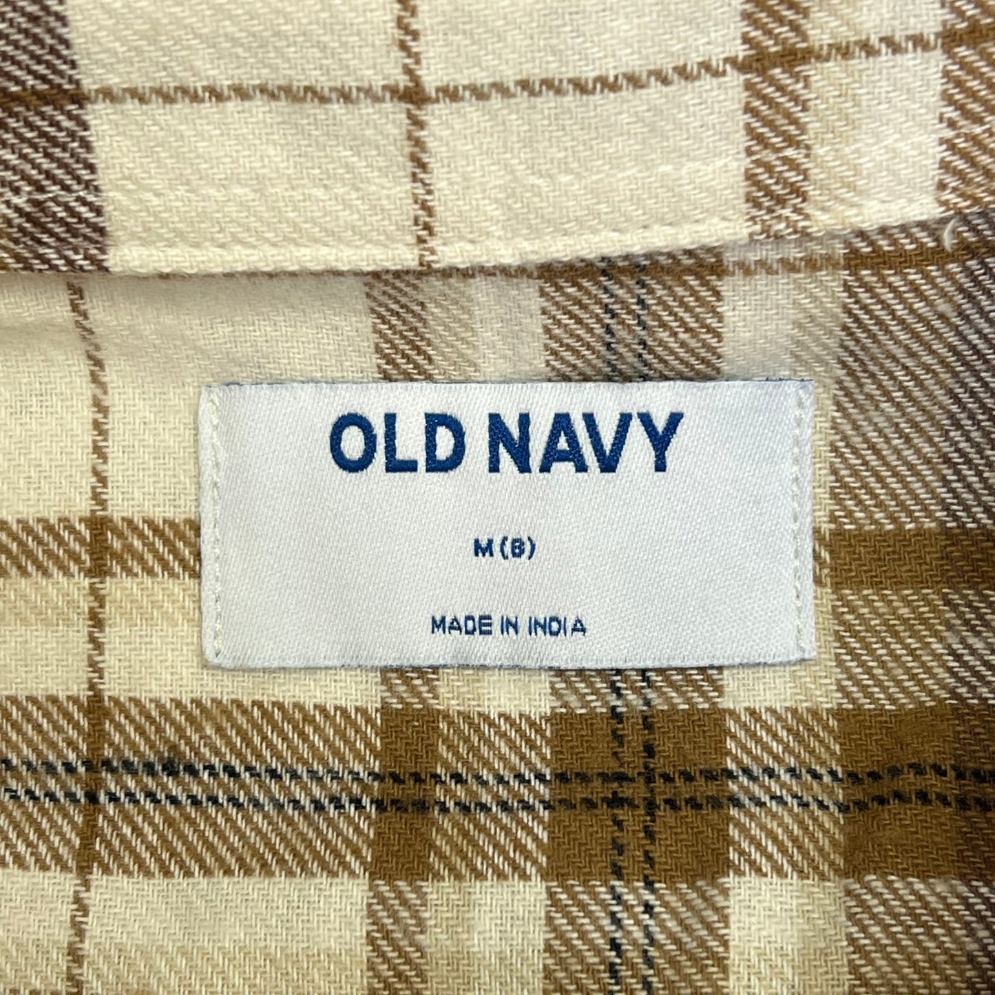 OLD NAVY Long-Sleeve Pocket Plaid Flannel Shirt Boy's Sz M White/Burnt Orange