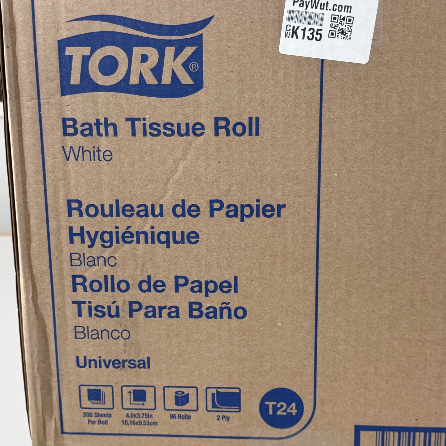 ZA@ TORK(96 ROLLS)Absorbent Bath Tissue Roll 2-Ply White 500 Sheets Per Roll TM1616S (The Box Is Damaged)