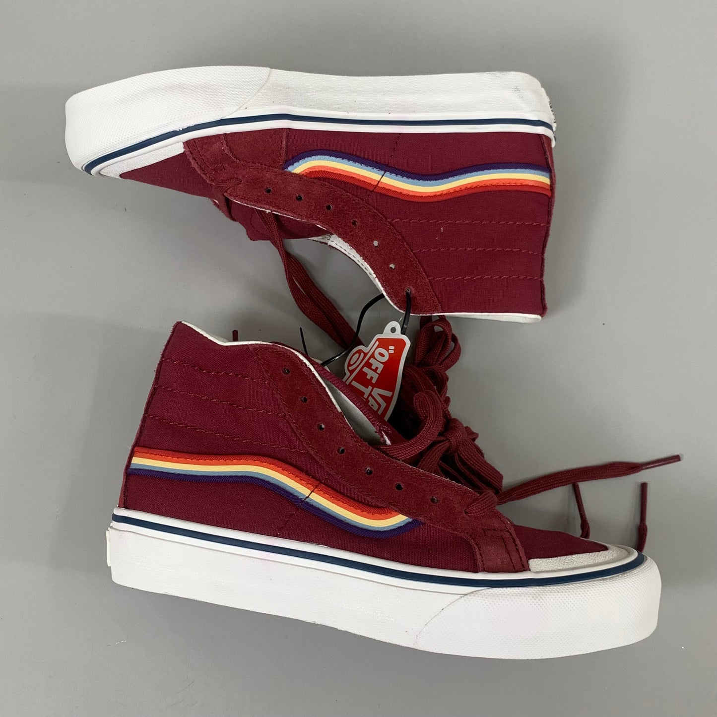 VANS Sk8-Hi Decon Rainbow Stripe Extra Toe Rubber Mens SZ 4 Womens Sz 5.5 Maroon