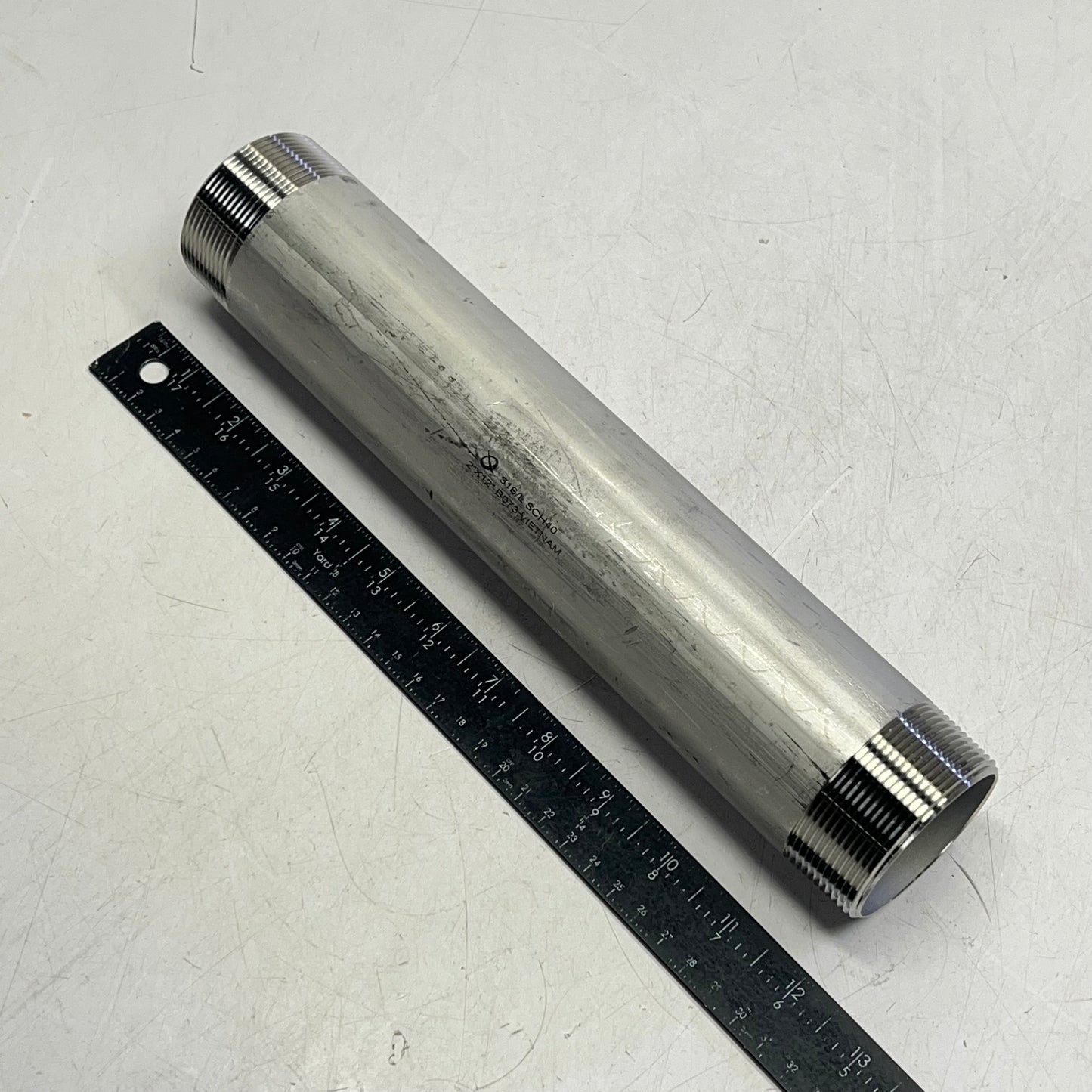 SERVICE METAL 316/l Stainless Steel Pipe Threaded Ends 2"x12" 2.38" ID  Silver